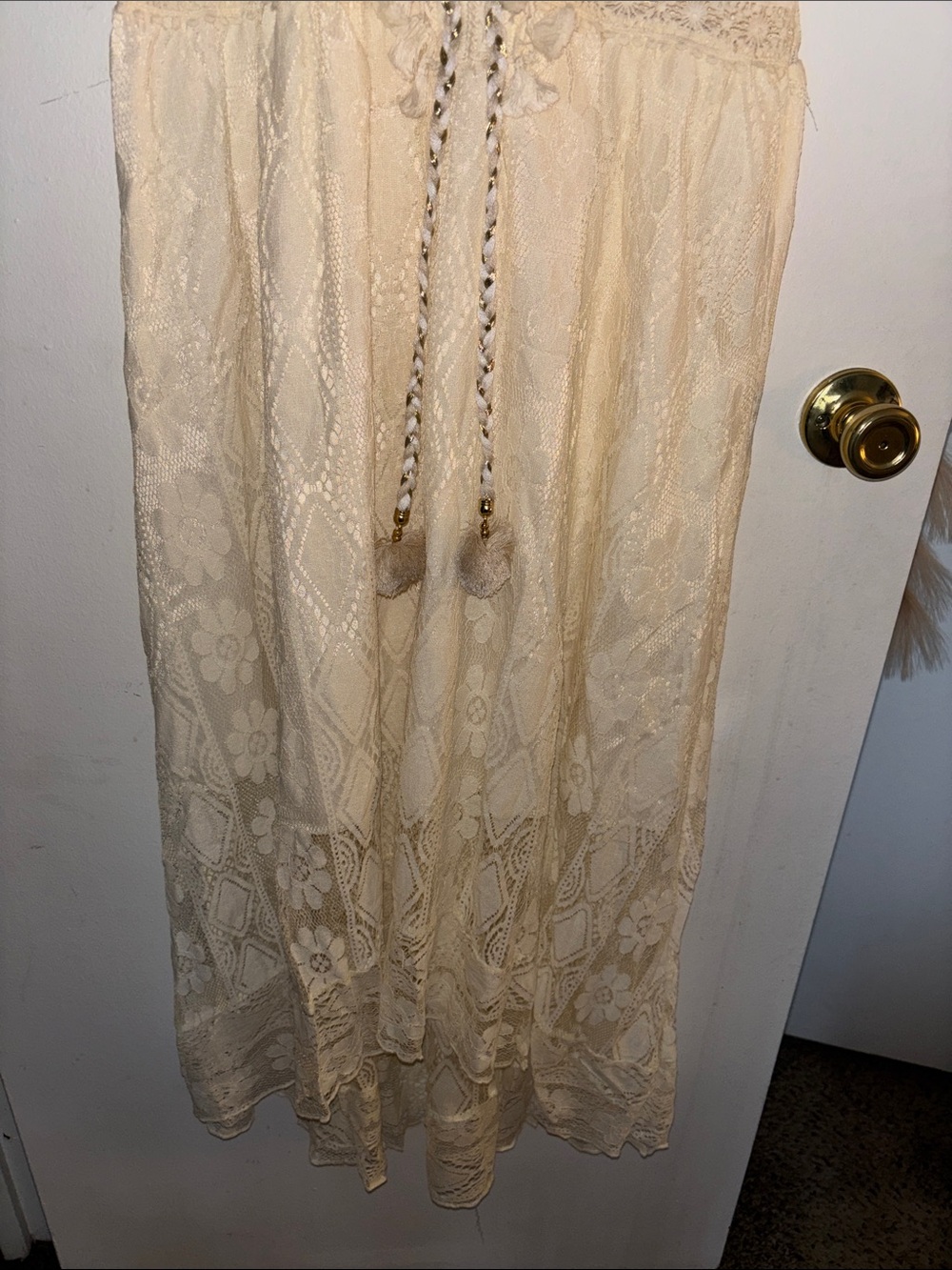 Boho Cream Lace Maxi Dress with Tassel Tie - Picture 4 of 8
